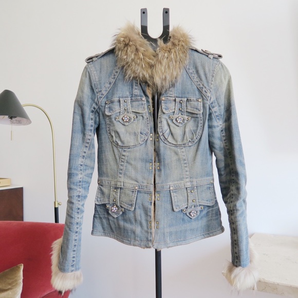 Gizia Denim Coat w/ real fur - Picture 7 of 15